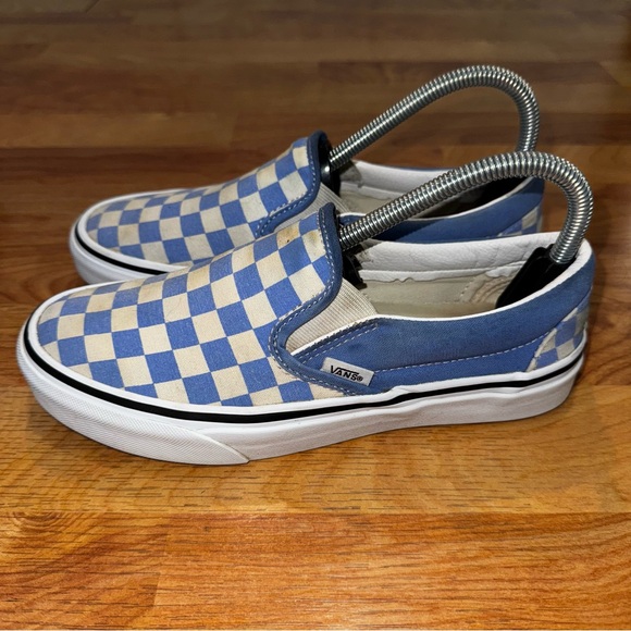 Vans Classic Slip On Checkerboard Shoes Men 6 Women 7.5 Blue White Check Sneaker - Picture 2 of 10